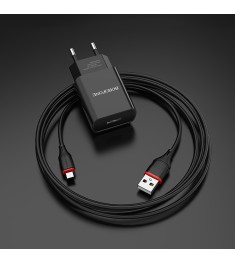 СЗУ-адаптер USB Borofone BA20A 2.1A + MicroUSB-кабель (Чёрный)
